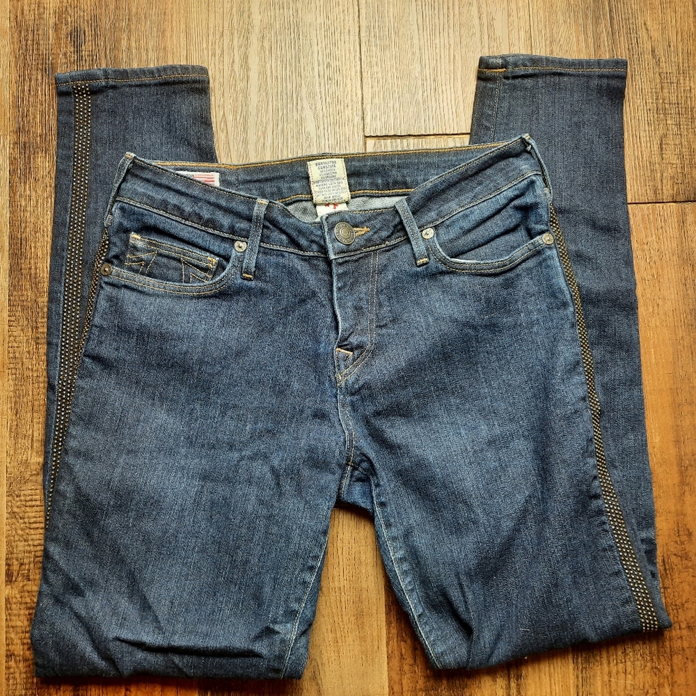 True Religion Halle skinny jeans with studding down the leg. Size 28 Y2K